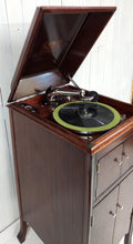 Load image into Gallery viewer, 1920&#39;s Victrola stand-up phonograph showing right side view. and top open.

