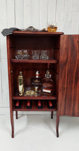 Load image into Gallery viewer, Larkin Sheet Music Mini Bar Cabinet front view open door with props
