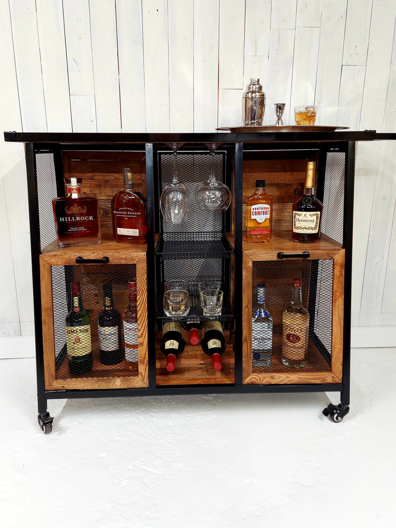 Golfbag Storage Mini Bar/Cart frontal view with props