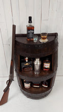 Load image into Gallery viewer, Half Whiskey Barrel Bar top view with props
